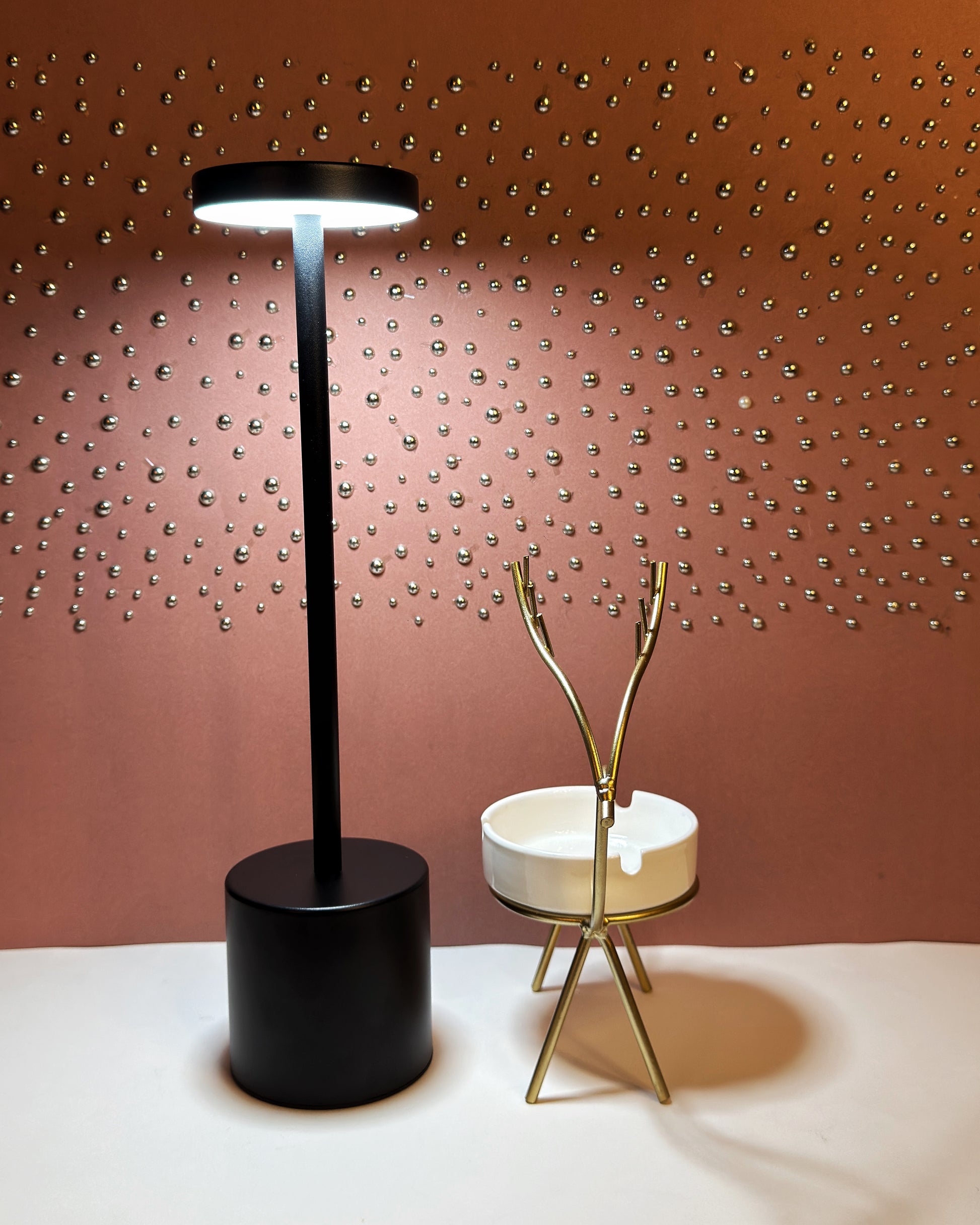 Rustic Charm Duo – Deer Ashtray & Long Sleek Disk Lamp - Bundle 5